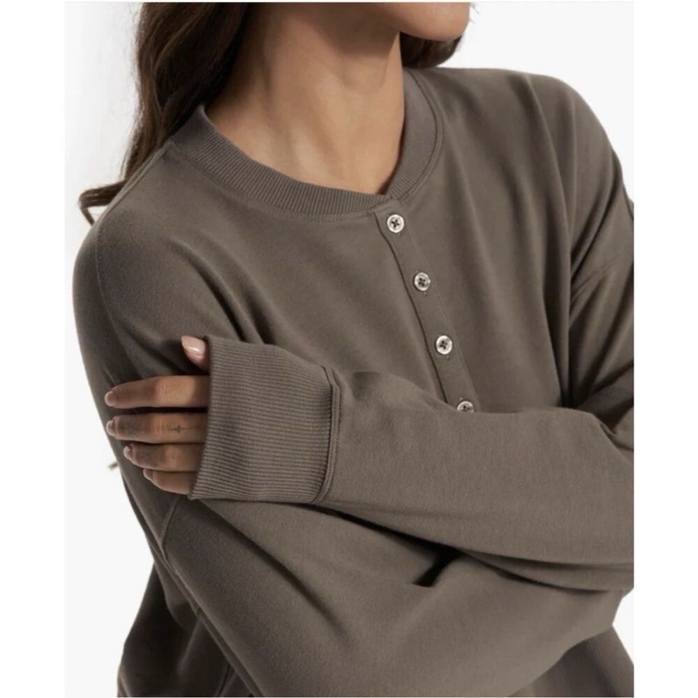 Vuori Laguna Henley Shirt Sweatshirt In Cocoa Sz M Organic Cotton - Picture 2 of 8